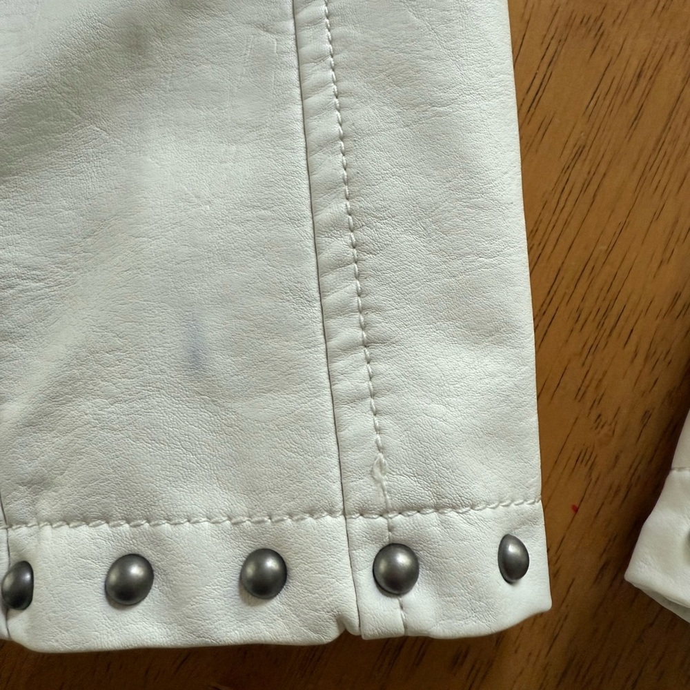 Embroidered studded faux leather moto jacket - Picture 12 of 12